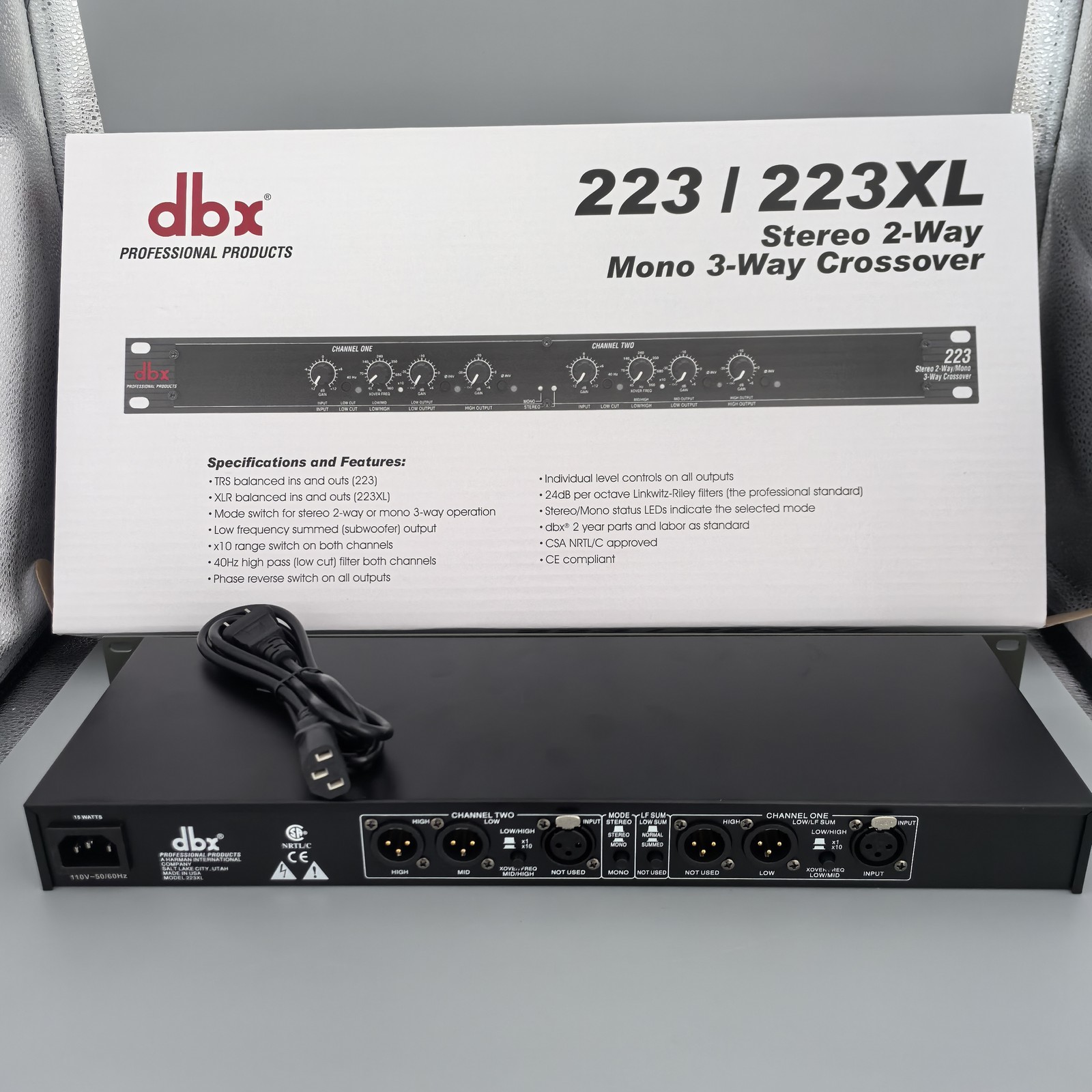 Black DBX 223XL Stereo 2-Way/Mono 3-Way Crossover Rack Mountable US NEW