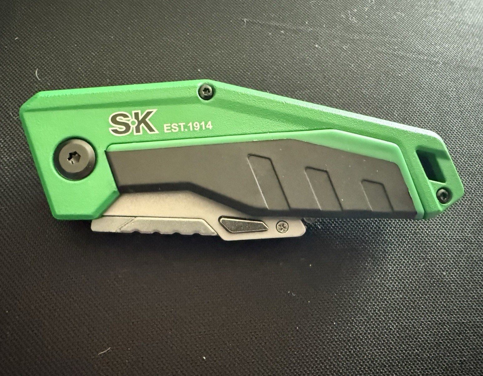 SK Aluminum Folding Utility Knife Liner Lock Steel Trapezoid Blade Green/Gray