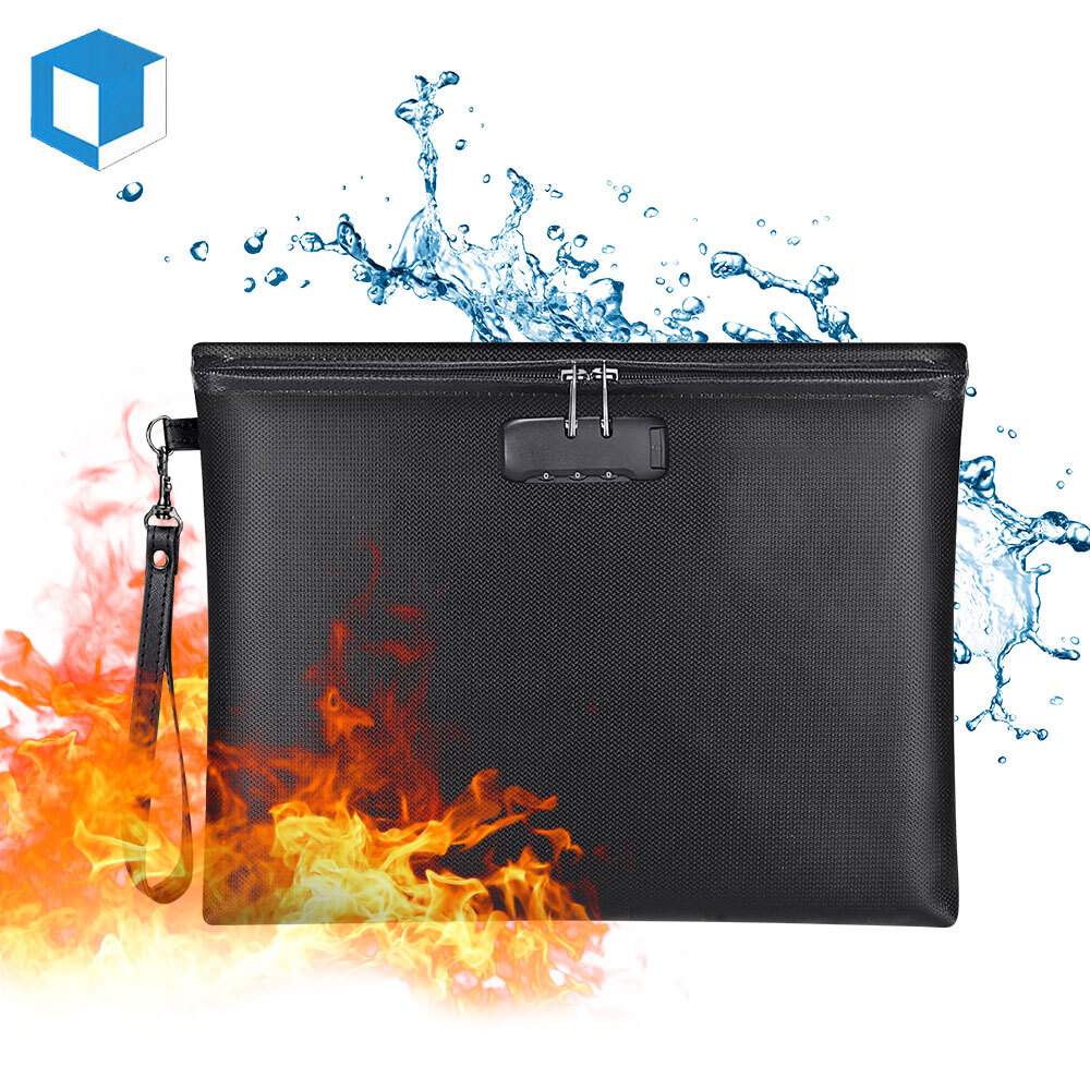 Fireproof Document Bag Waterproof Safe Storage Pouch with Zipper&Lock Organizer
