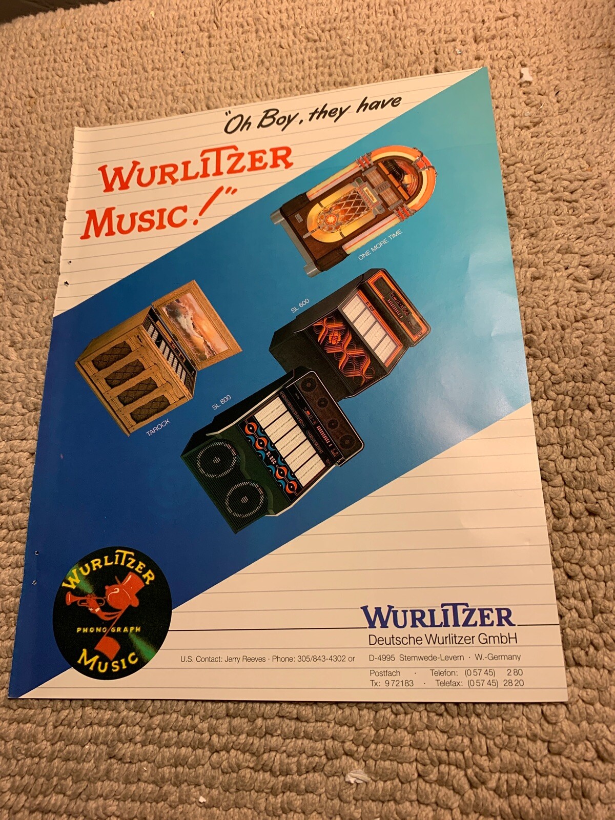 11- 8 1/4” Wurlitzer Music jukebox oh boy 1987 arcade game AD FLYER