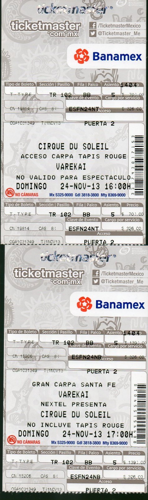 Ticket Varekai Cirque Du Soleil Gran Carpa Santa Fe Ciudad De México Noviembre24