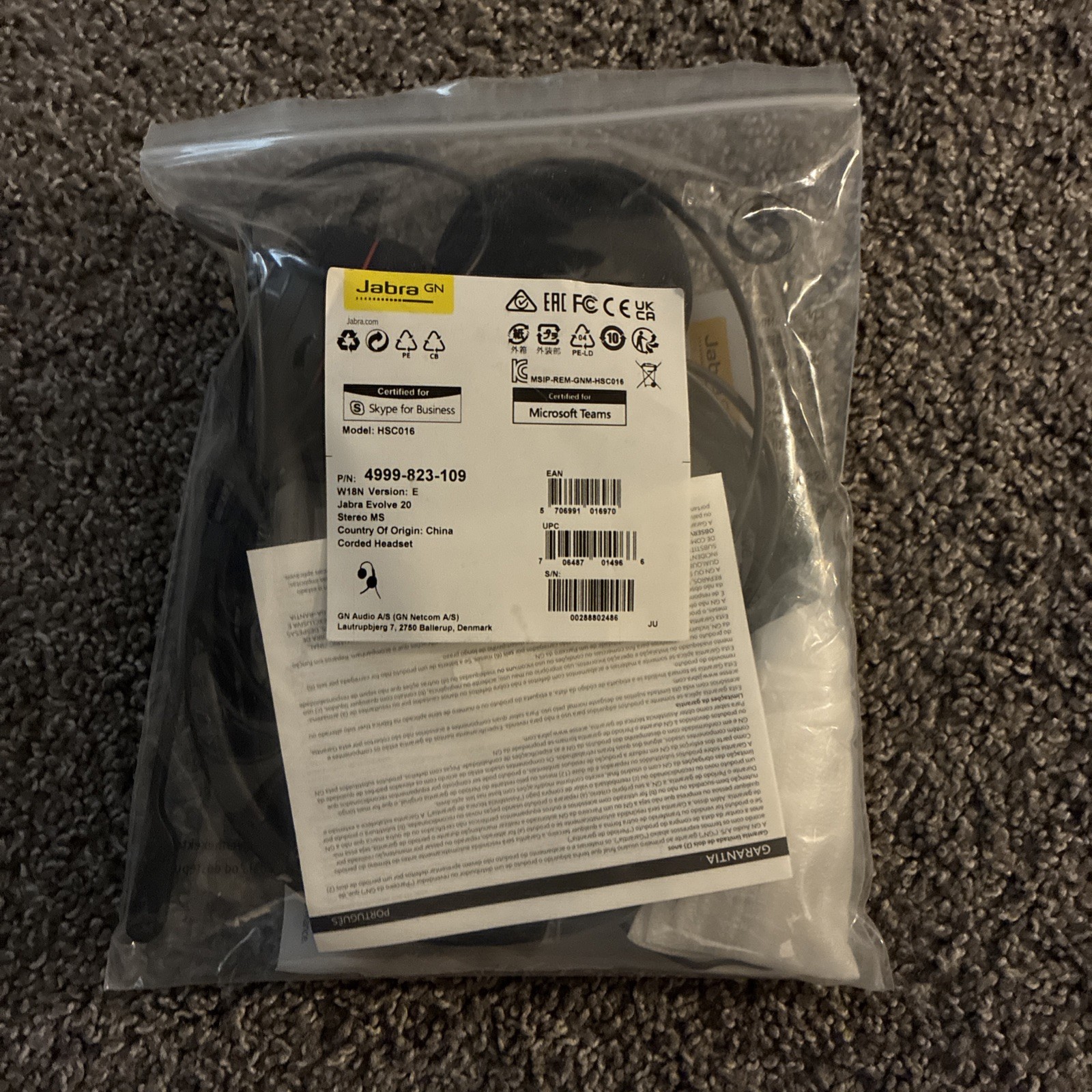 Jabra Evolve Corded Headset with Microphone USB Black 20 SE GN HSC016 Brand New