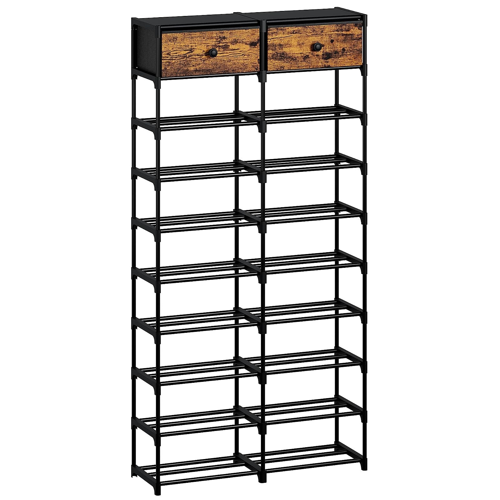 Tall Shoe Rack, 10 Tier Large Shoe Rack Organizer with 2 Drawers, Shoe Storag...