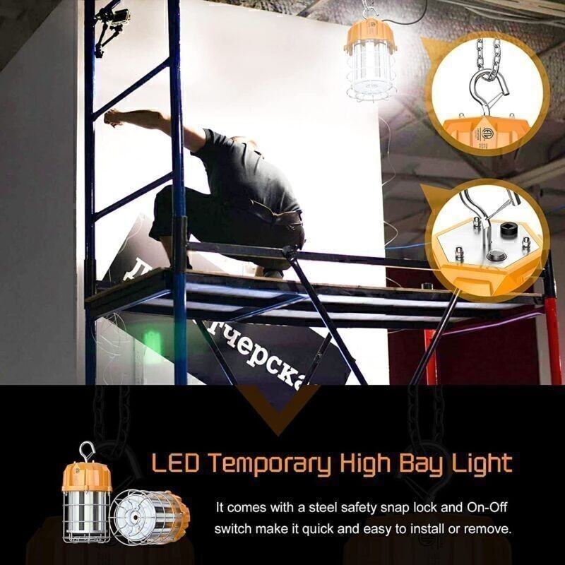80W LED Temporary Work Light Construction Jobsite Hanging Lights 5000K Daylight