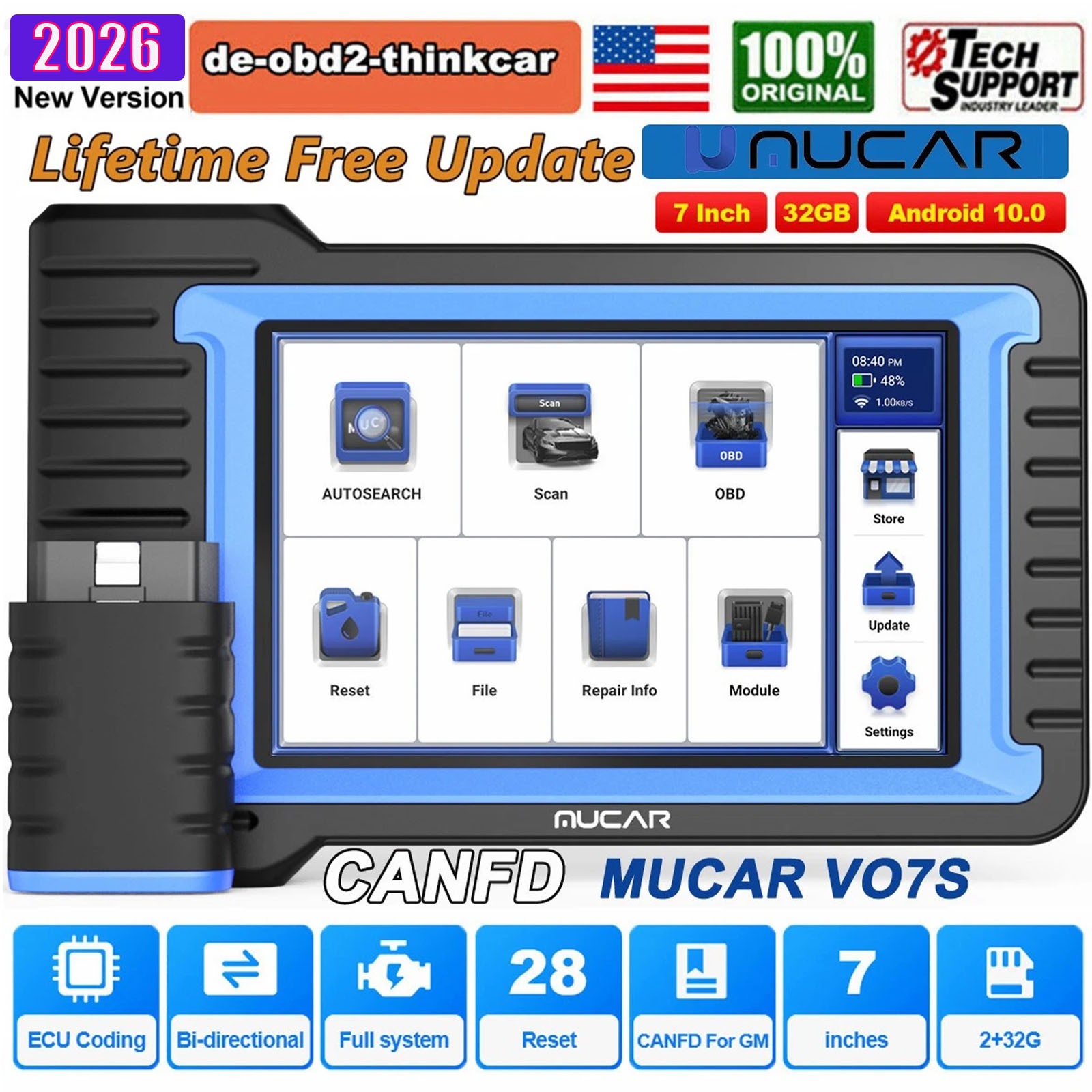 2026 MUCAR VO7S Bidirectional Car Diagnostic Scanner Tool All System K-ey Coding