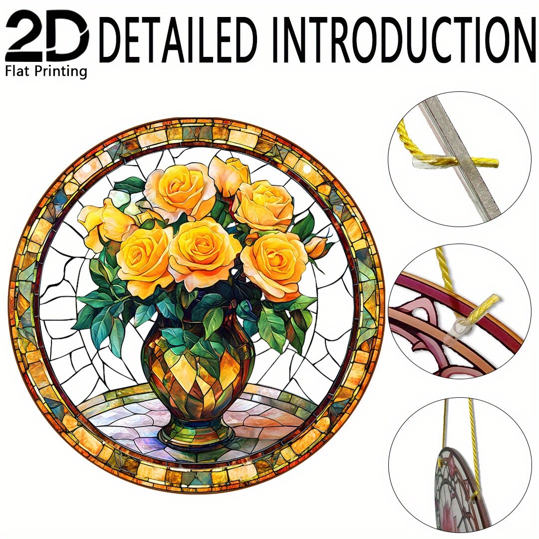 Golden Rose Bouquet Acrylic Suncatcher Nature Inspired Home Hanging Decoration