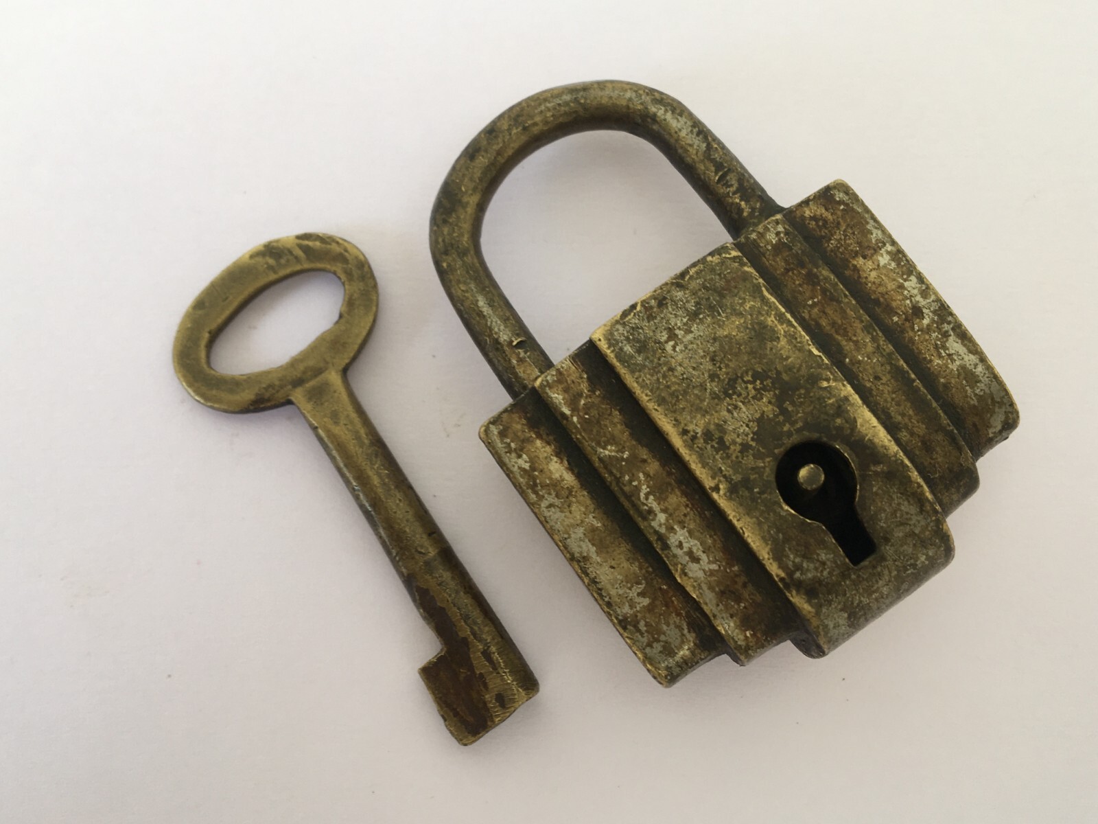 Old Vintage Brass Padlock With Key Small Size Collectible Rich Patina Nice Shape