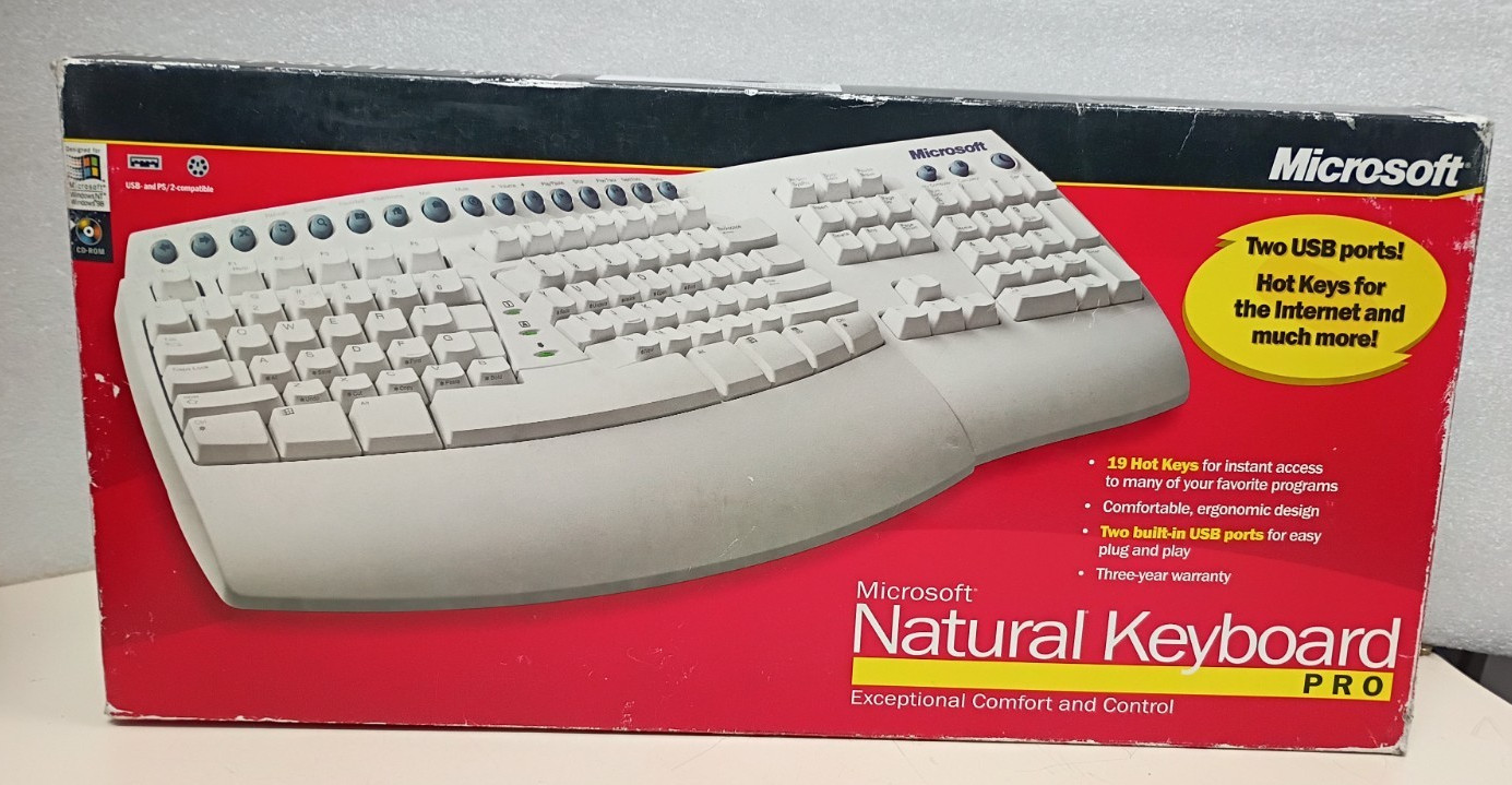 Vintage Microsoft Natural Pro Ergonomic USB PS/2 Keyboard  Barely used