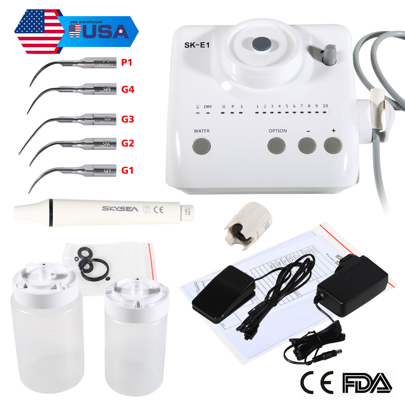 Dental Portable Ultrasonic Piezo Scaler 2*Bottles Fit EMS Cavitron Woodpecker CE