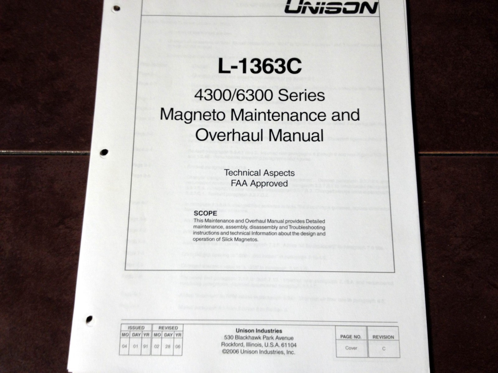 Unison 4300 & 6300 Series Magneto Service & Overhaul Manual L-1363C