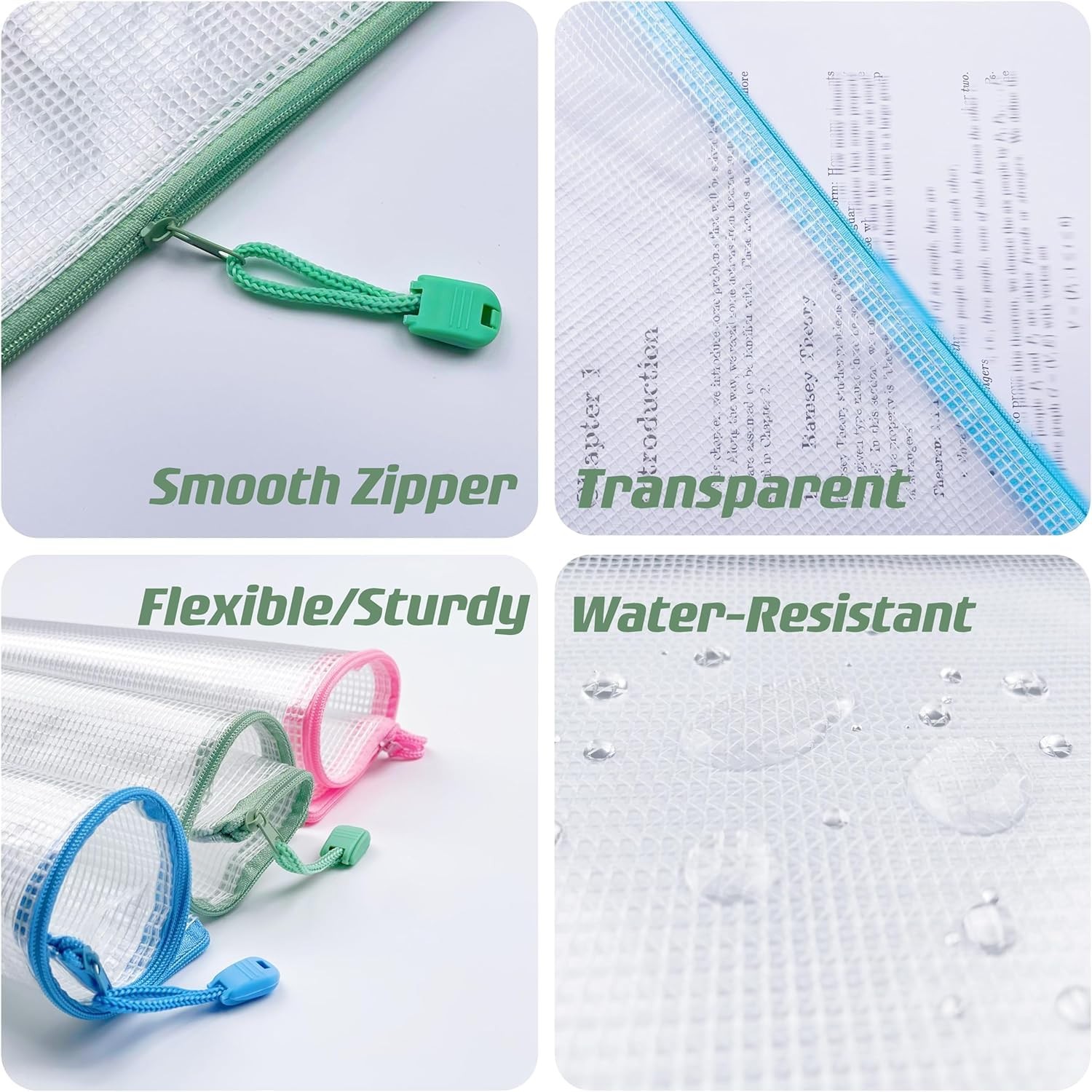 Multicolor Plastic Mesh Zipper Pouch Zip File Folder Bag 6x8 Inch 24 PCS