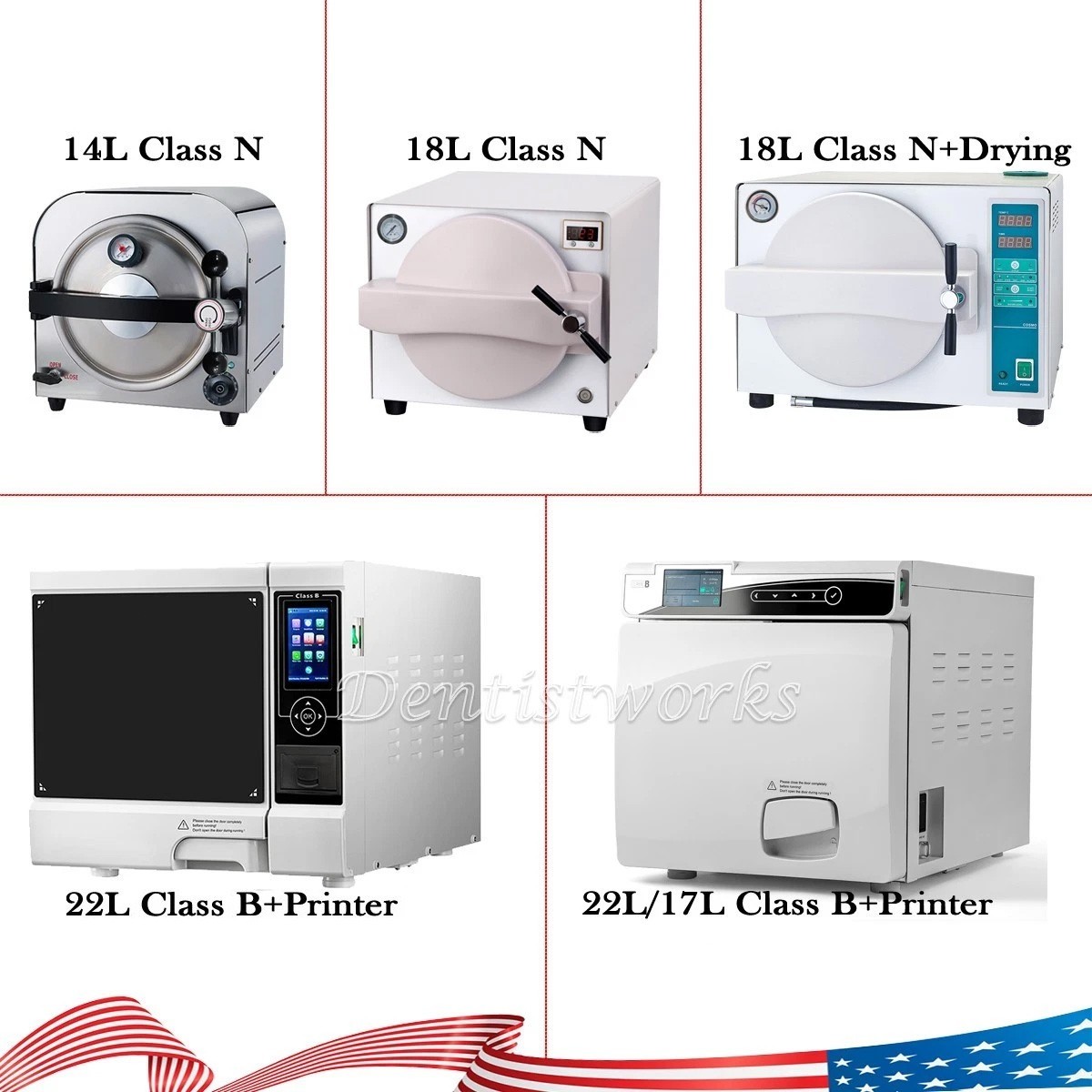 14/18L /22L Dental Autoclave Steam Sterilizer Medical Lab Class B Dry w/ Printer