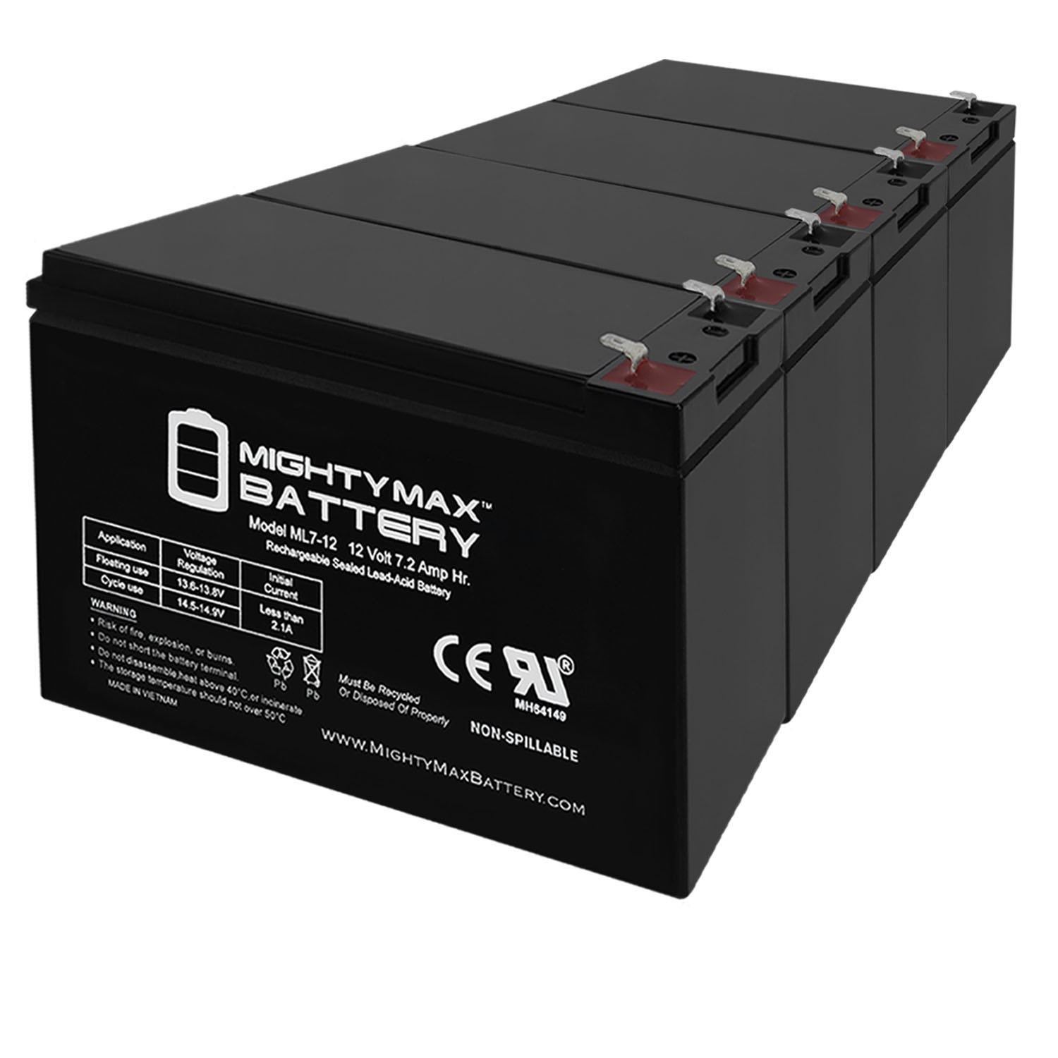 Mighty Max 12V 7Ah Replaces Tripp Lite SMART2200RM2U, SMART2200RMXL2U - 4 Pack