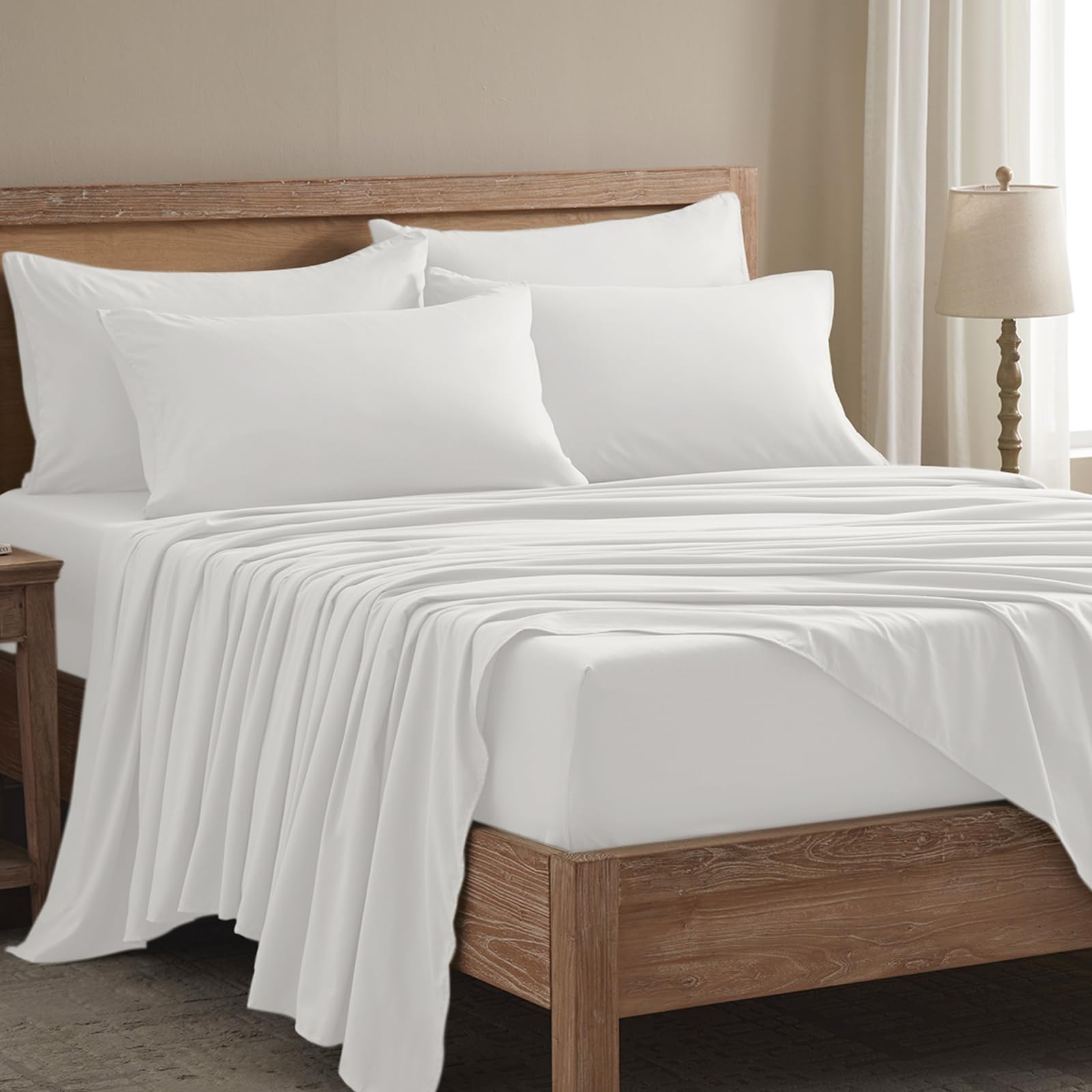 6 PCS Queen Sheet Set Breathable Cooling Hotel Luxury 16 Inch Deep White
