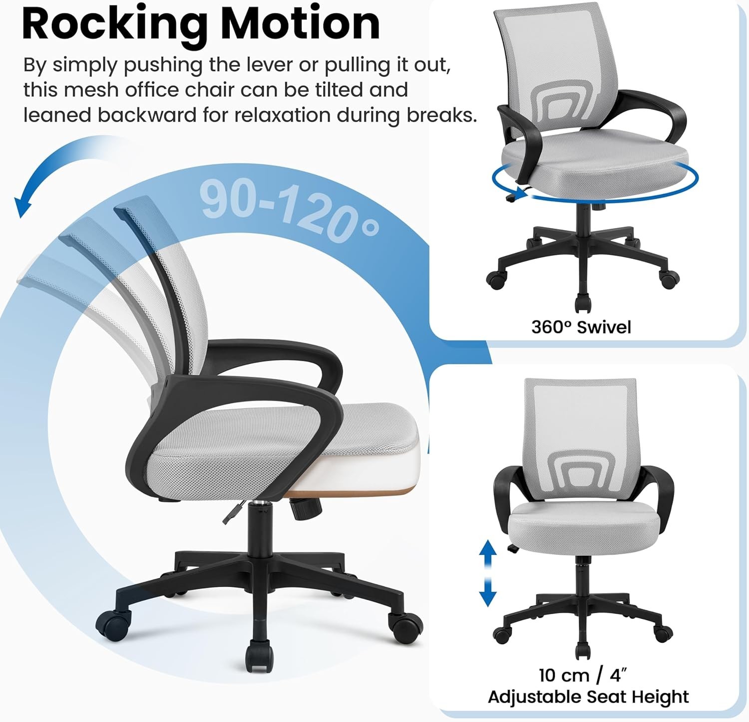 Adjustable Mid Back Computer Chair with Rolling Wheels - Supportive & Stylish