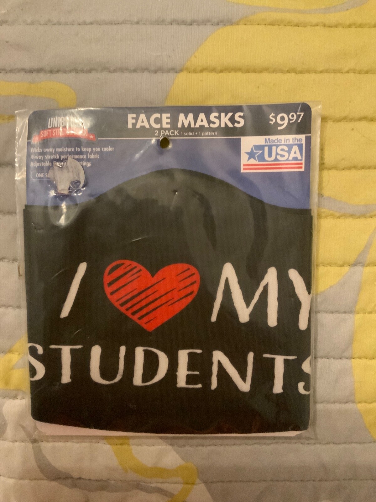 UNIBODY, SOFT STRETCH MASK "LOVE MY STUDENTS," Black & White, New, Original Pack