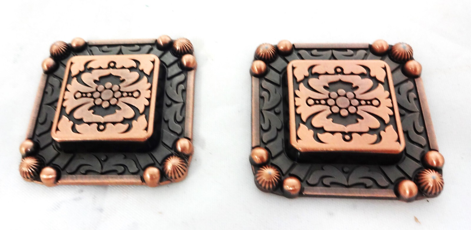 Square Berry Edge Conchos Jeremiah Watt Screw Back Horse Antiqued Copper Pair
