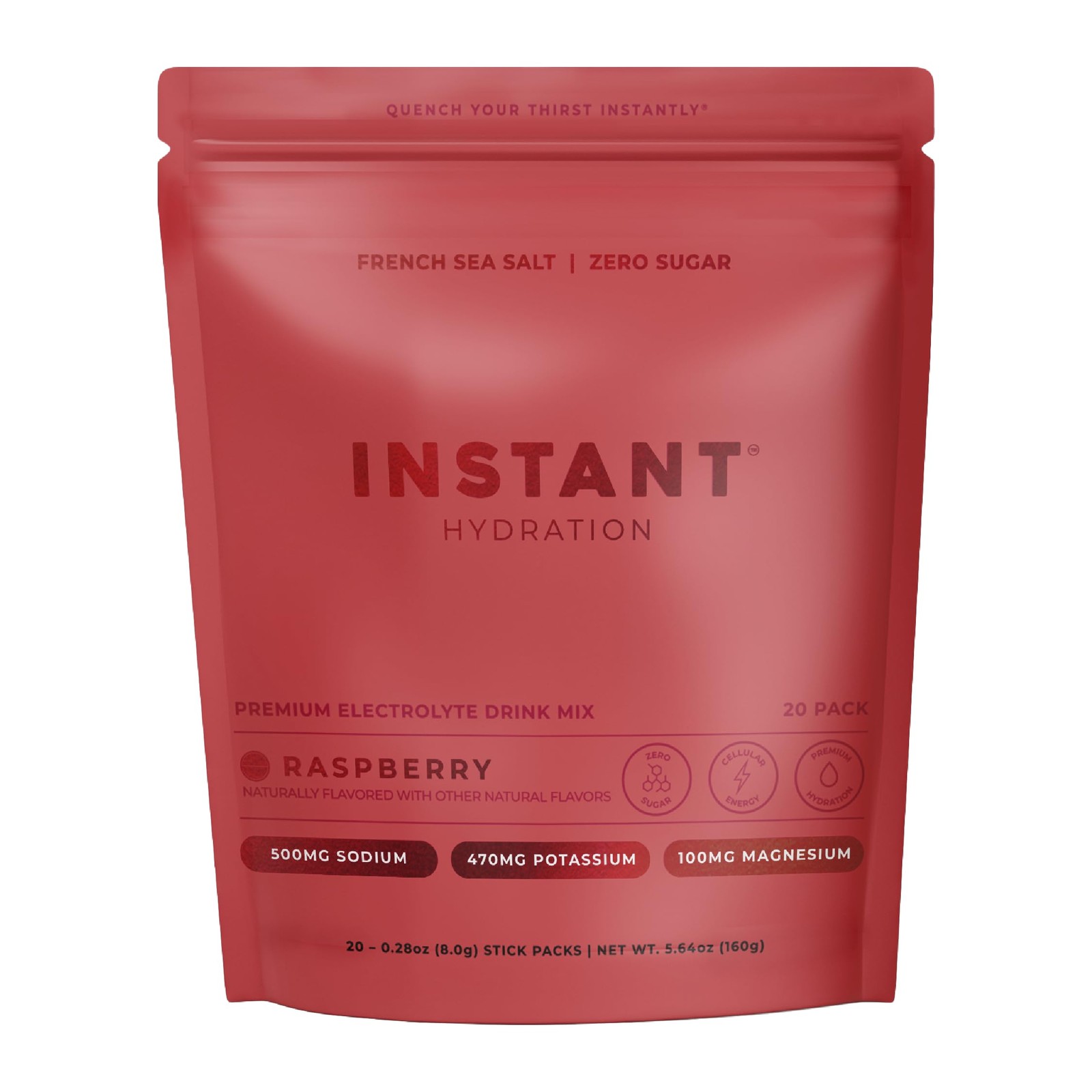 Instant Hydration Electrolyte Powder Sugar Free Raspberry 1220mg 20 Count