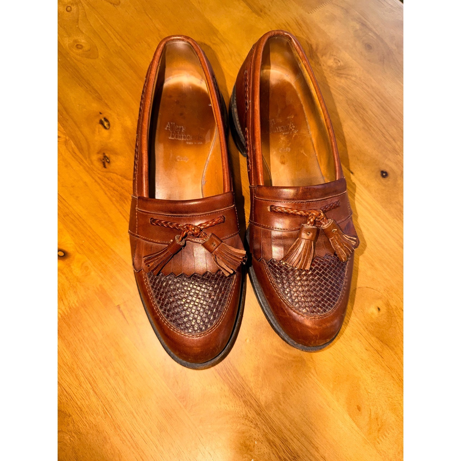 Allen Edmonds Cody 1849 Mens 8.5 E Brown Leather Woven Tassel Kiltie Loafers USA