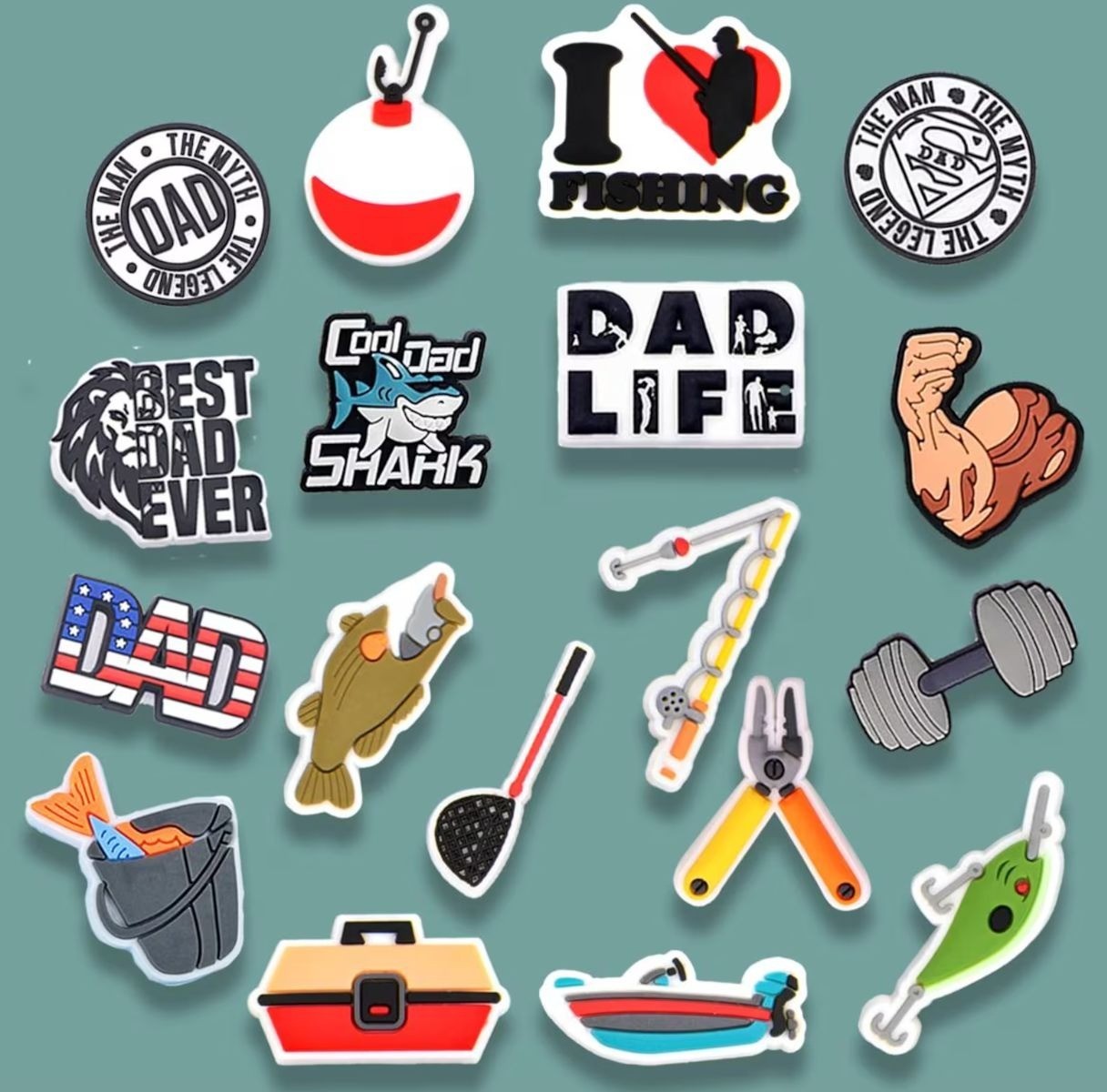 Assorted Dad-Themed Shoe Charms 18 Pieces Fun Accessories For Clogs Or Sandals D