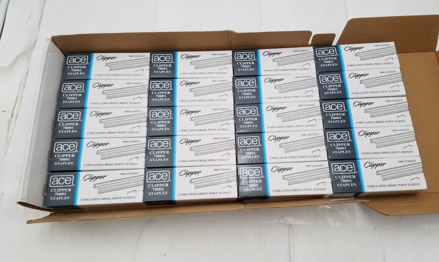 Lot of 20 ACE Undulated Clipper Staples  Box of 5,000 Staples (ACE70001)
