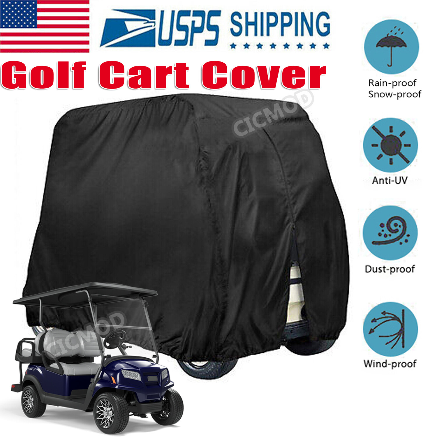 4 Passenger Golf Cart Cover for YAMAHA EZGO Club Car, Waterproof Enclosure
