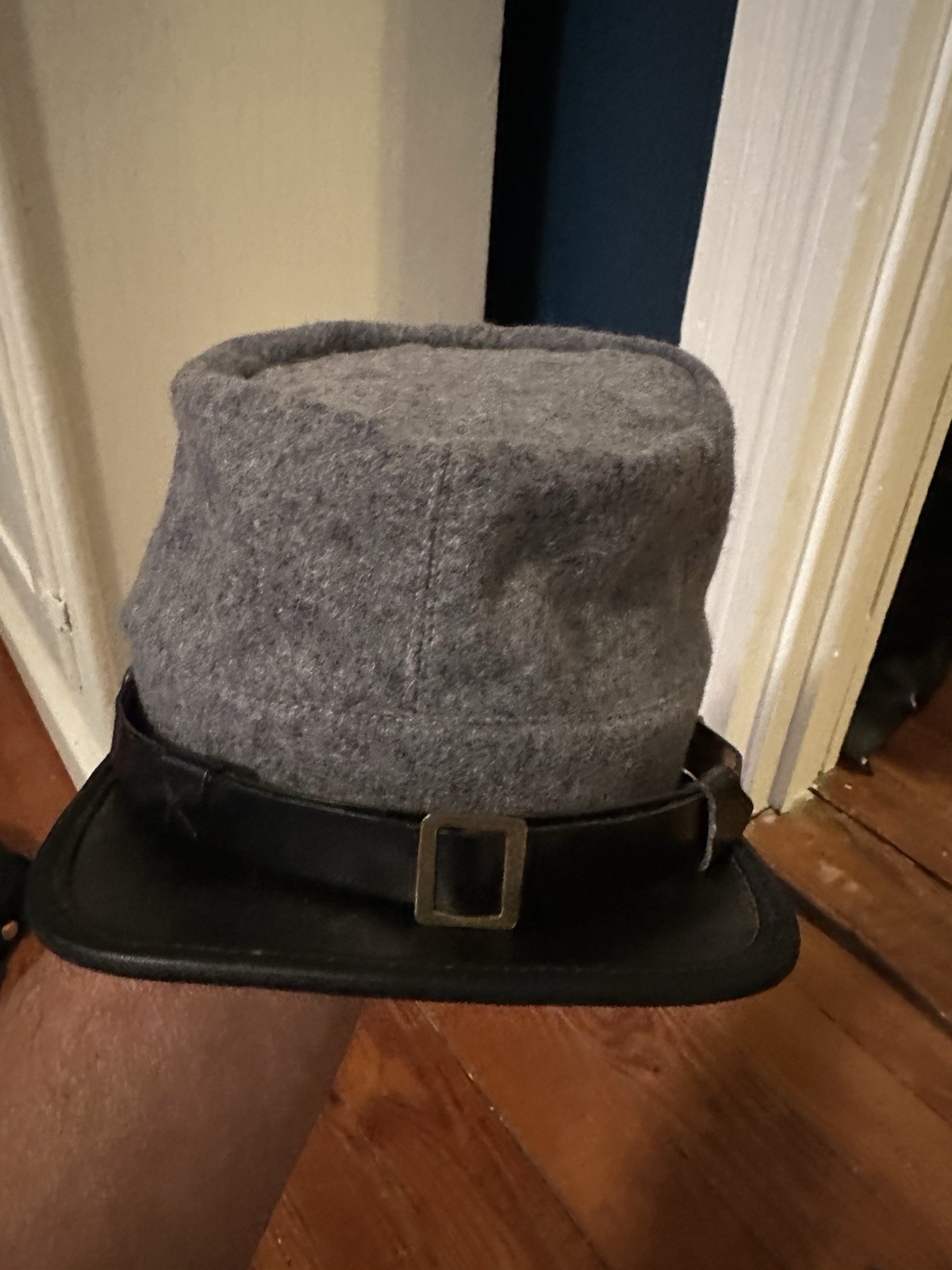 Civil War Confederate Wool Kepi Hat with Leather Brim