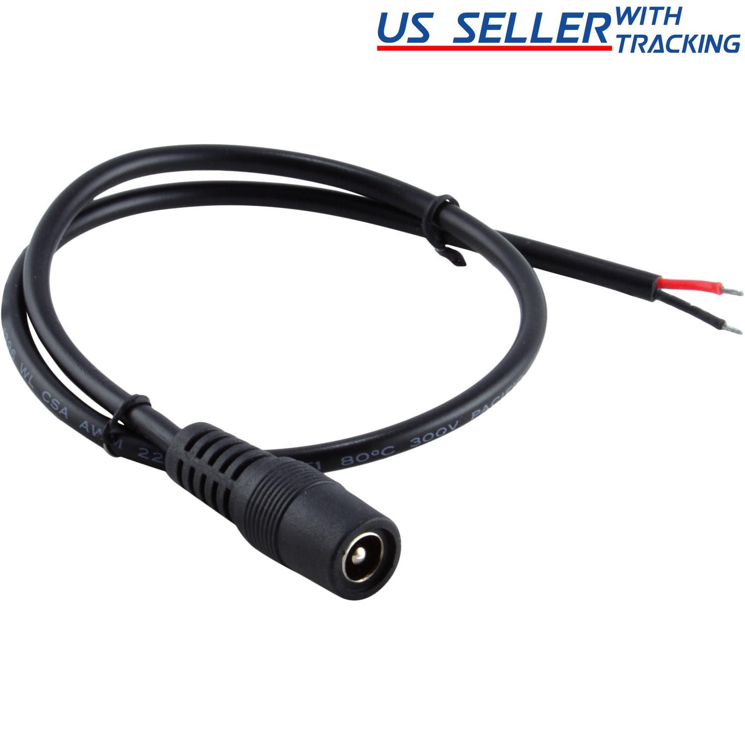 2x DC Power Jack Adapter Plug Female Pigtails 5.5mm x 2.1mm for LED Strip Light