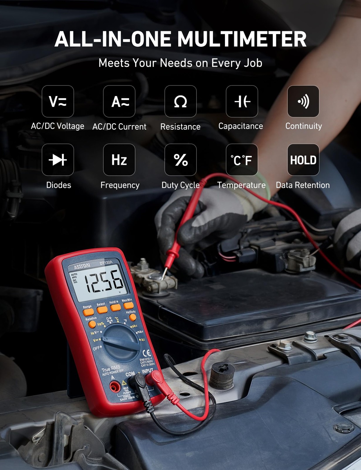 AstroAI Digital Multimeter TRMS 4000 Counts Manual Auto Ranging Red