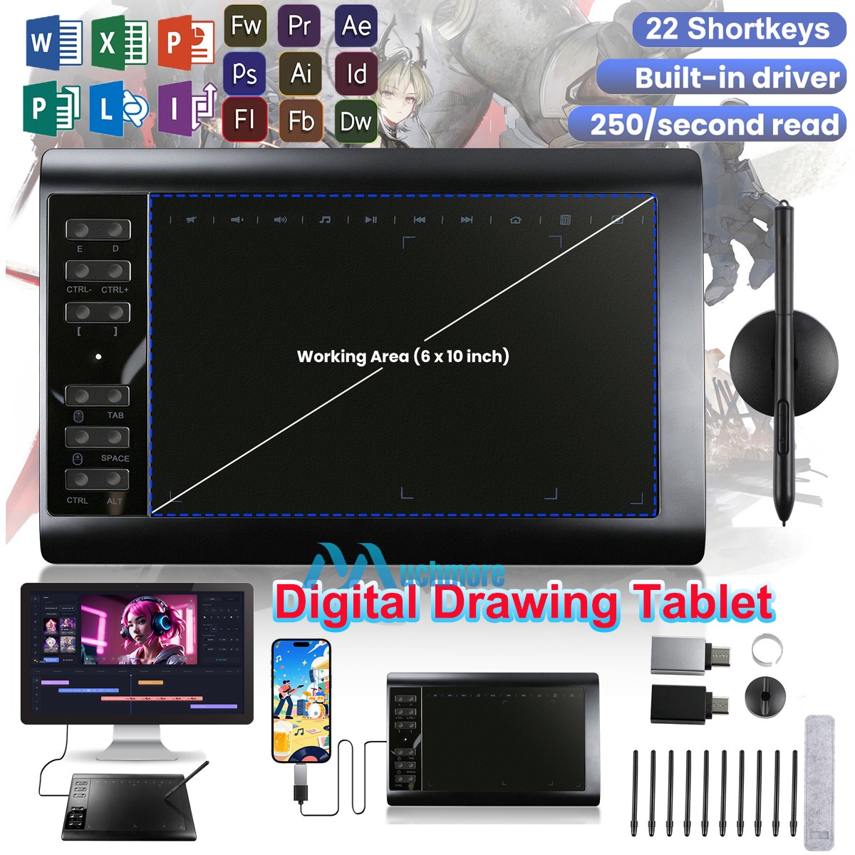 Professional Digital Graphic Drawing Tablet, Smart Battery-free Pen, 2026 NEW