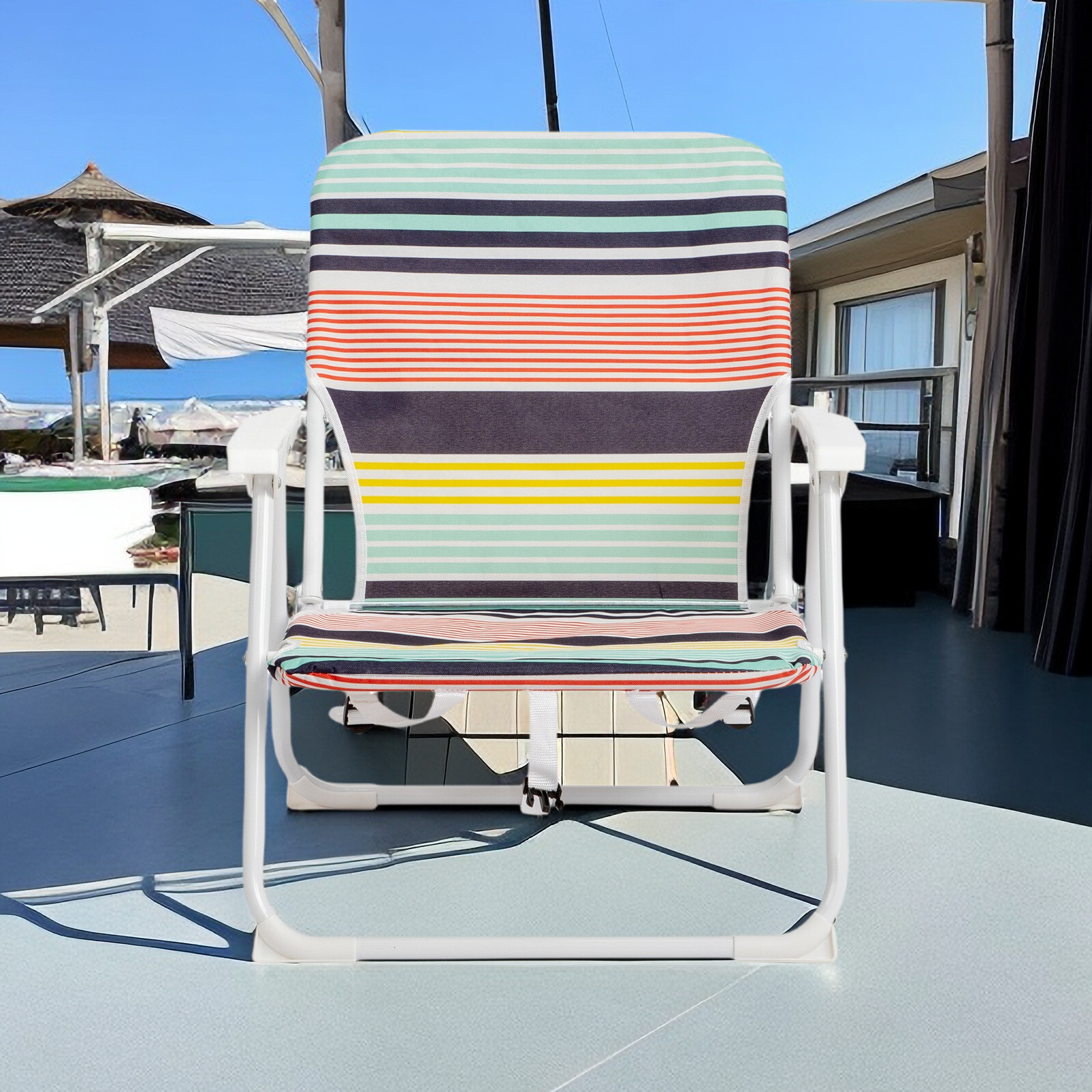 Folding Beach Chair - Fabric, White Metal Frame, Lightweight & Multicolor