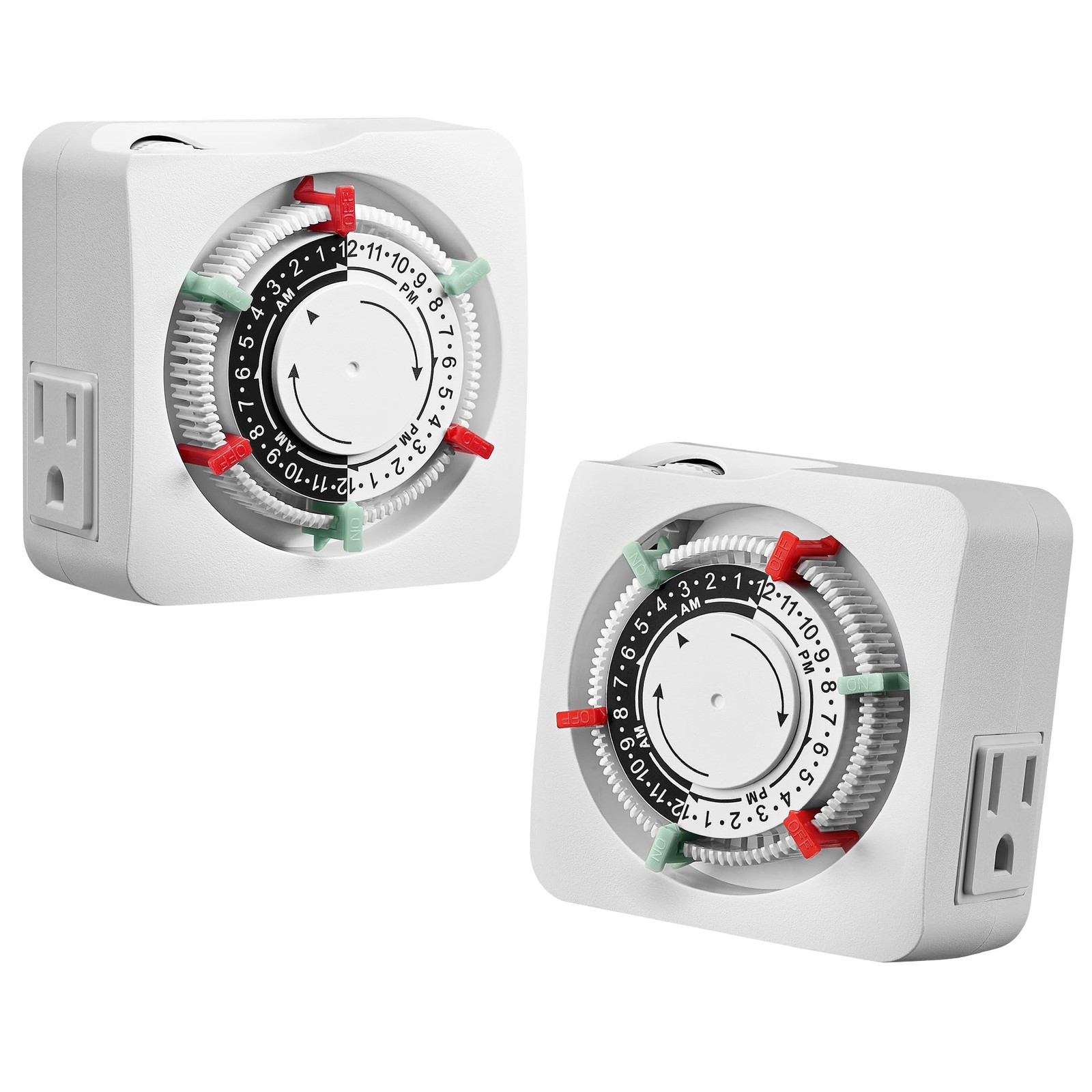 Mechanical Timer with 2 Grounded Outlets, Indoor Electrical Plug in Timer with T