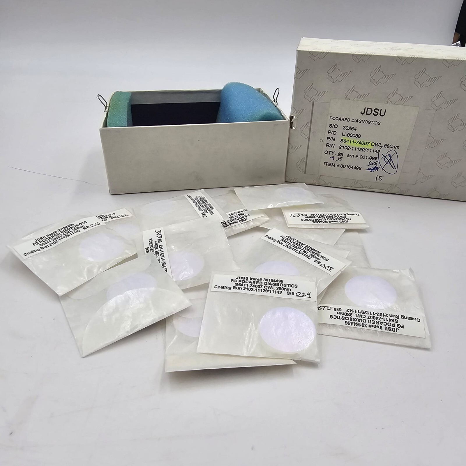 14 units  JDSU CWL 280nm Bandpass Filter apx 25mm dia.x 3mm