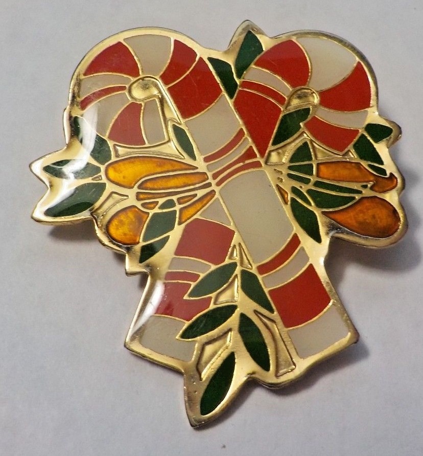Vintage Candy Canes Christmas Brooch Pin