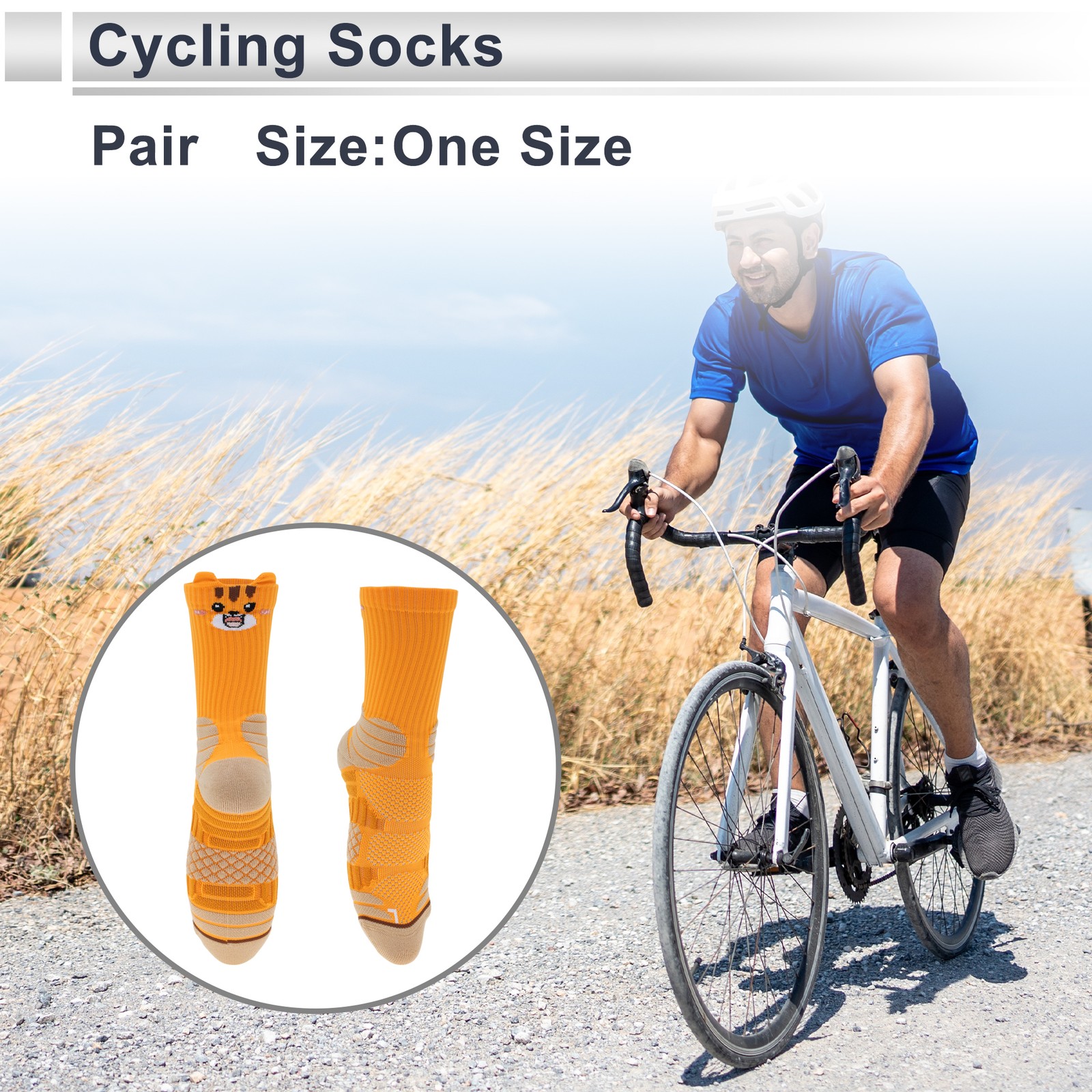 Cycling Socks Anti-Slip Sweat-Absorbent Anti-Friction One Size Orange