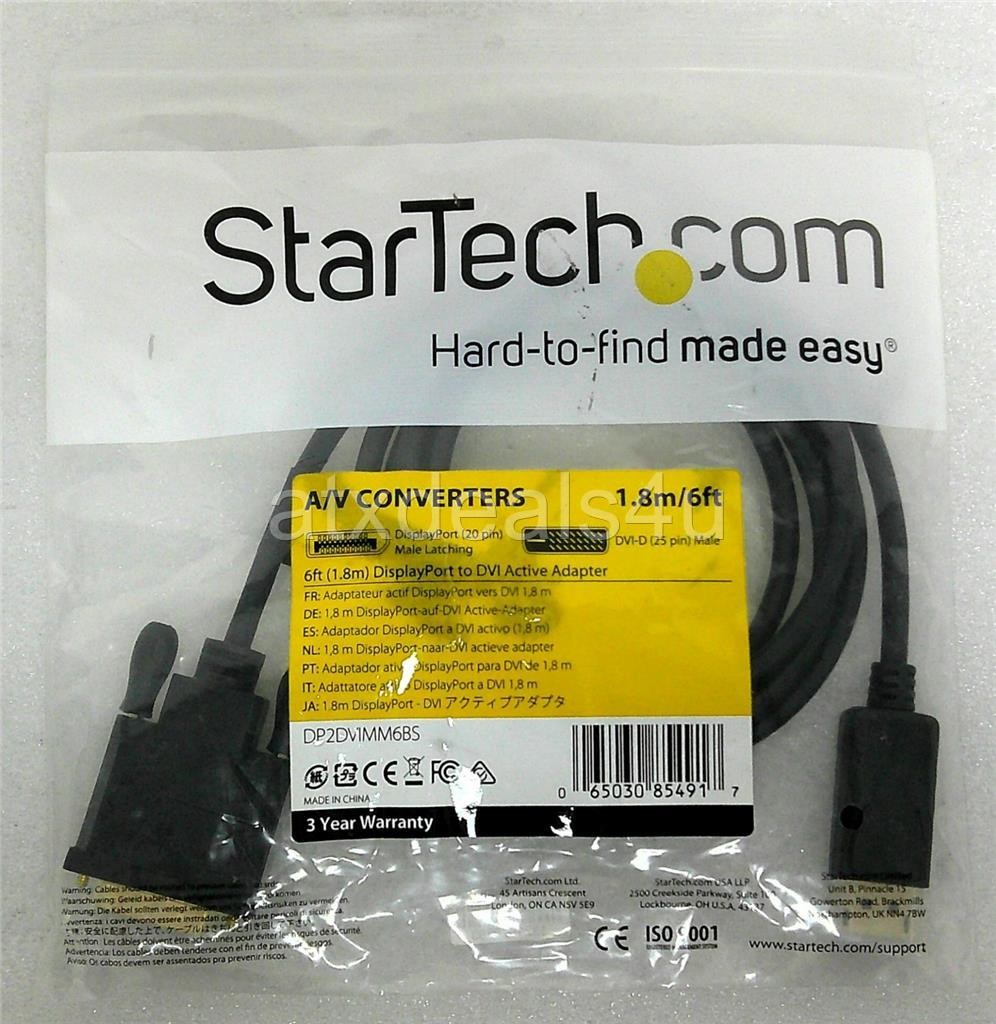 StarTech DP2DVIMM6BS 6FT DisplayPort to DVI Active Adapter Cable New