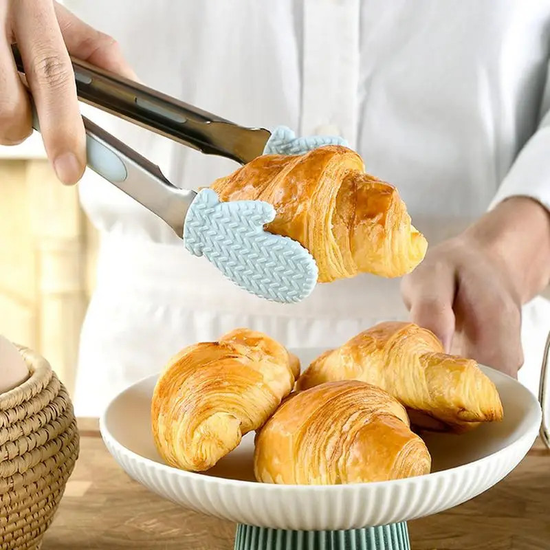 Kitchen Tongs With Silicone Tips Food Bread Tongs With Silicone Tips Fried Steak