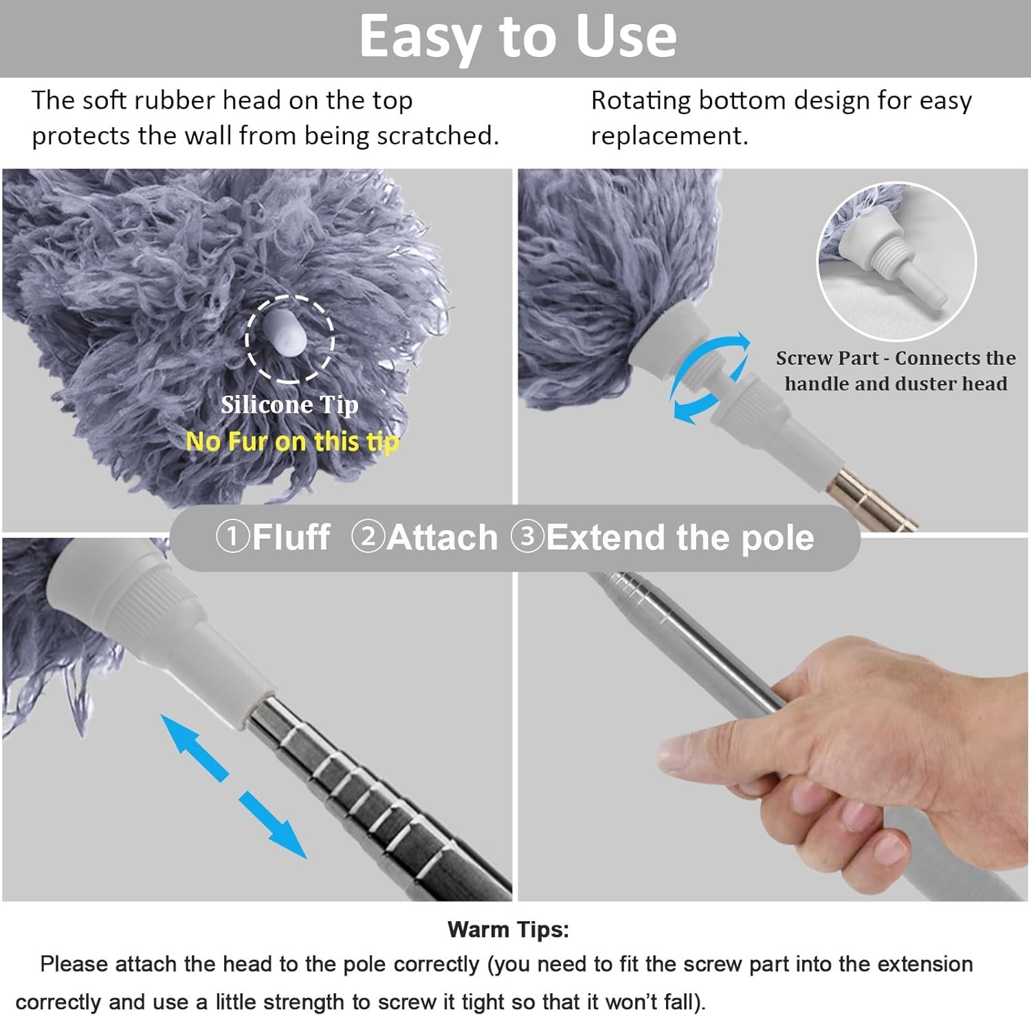Microfiber Feather Duster with Extendable Pole, 100-inch Extra-Long Dusters