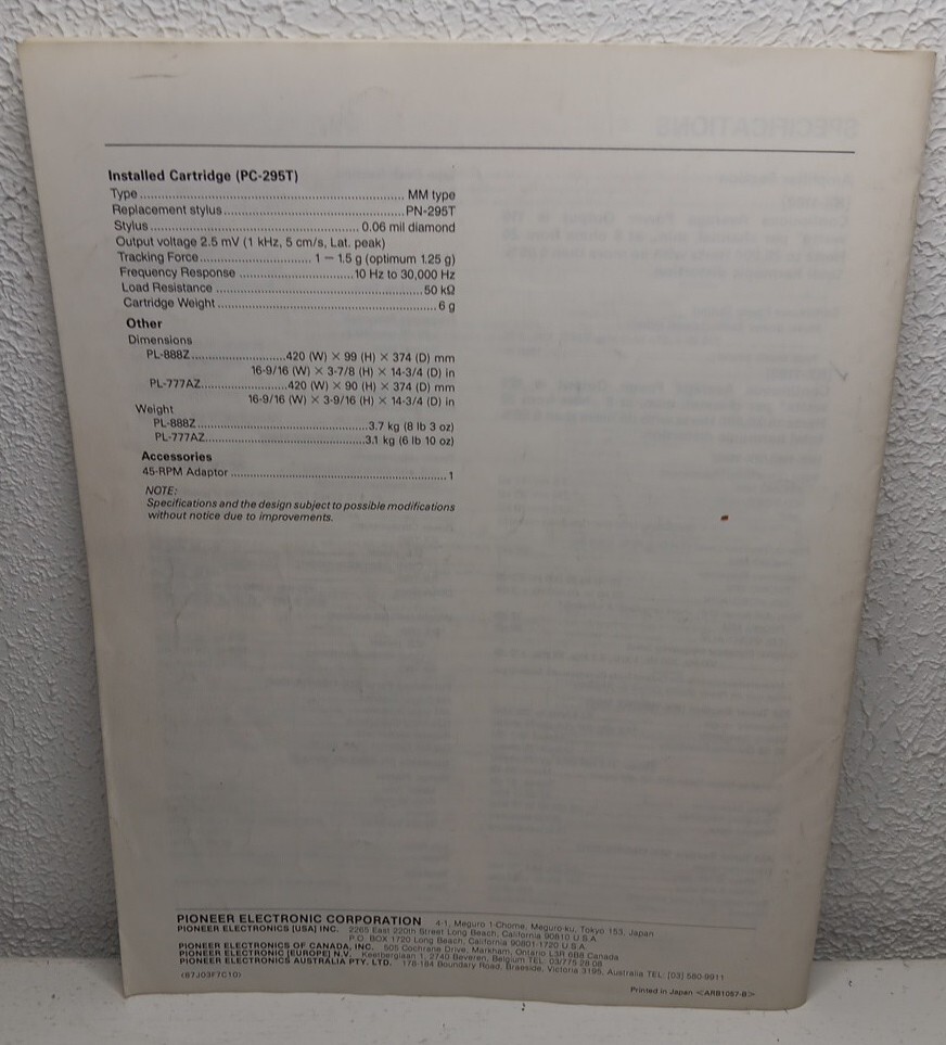 Stereo Cassette Deck Receiver RX-1180 - RX-1190 Operating Instructions