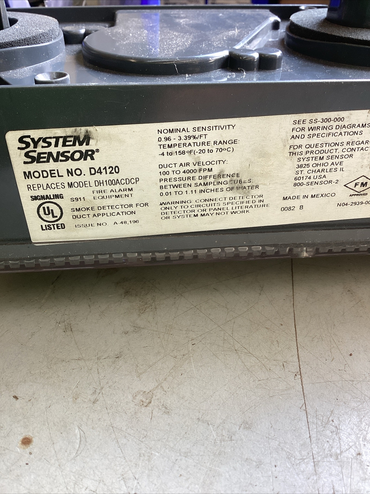 System Sensor D4120 4 Wire Photoelectric Duct Smoke Detector