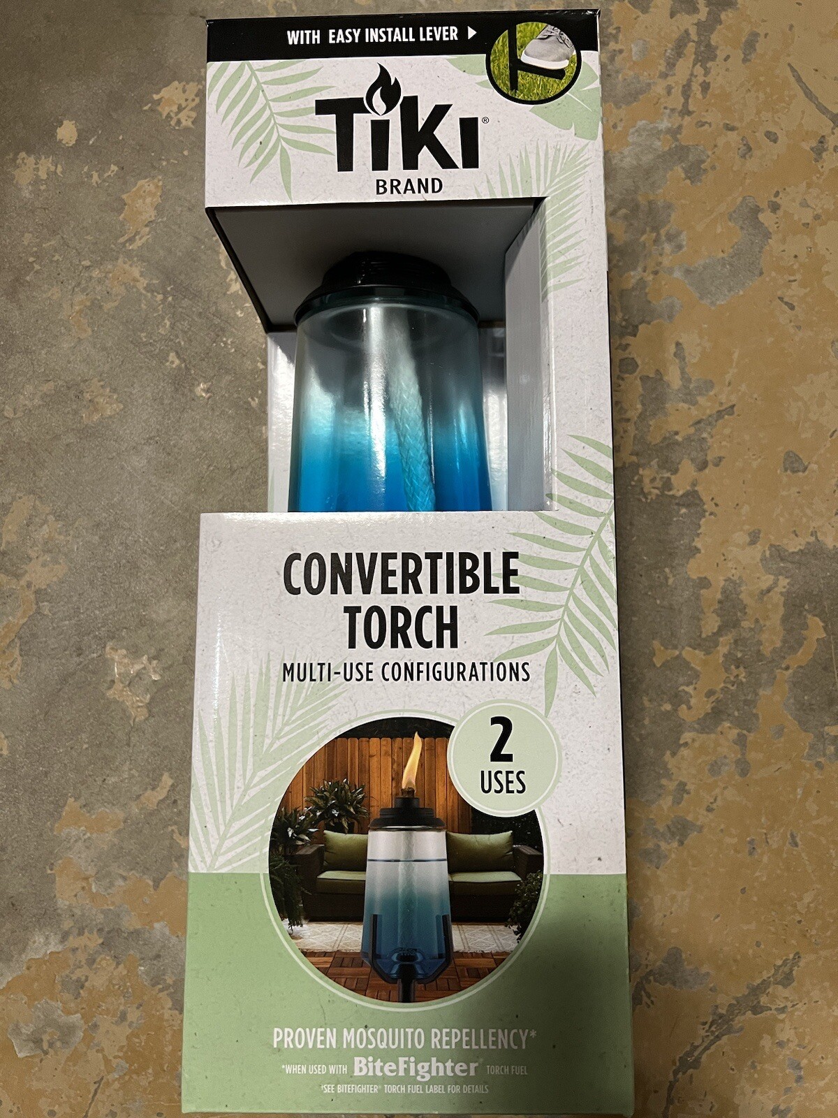 BRAND NEW TIKI  Convertible Torch 69-in / 54-in Blue Glass Garden Torch
