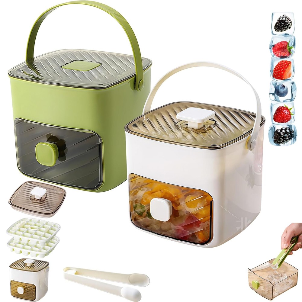 48 Cube Handled Double Layer Ice Maker Box w/ Press Lid for Freezer&DIY Beverage