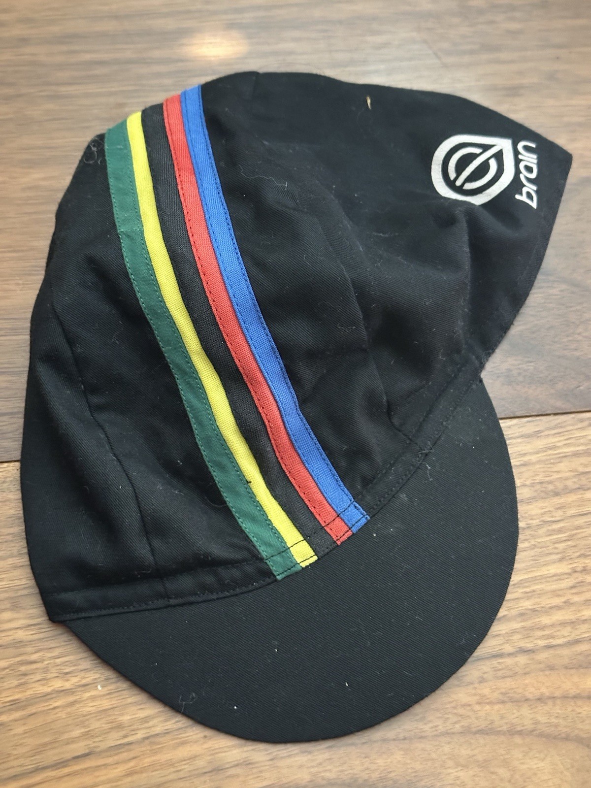 Vintage Brain Cycling Cap Black Rainbow Stripe Bicycle Hat