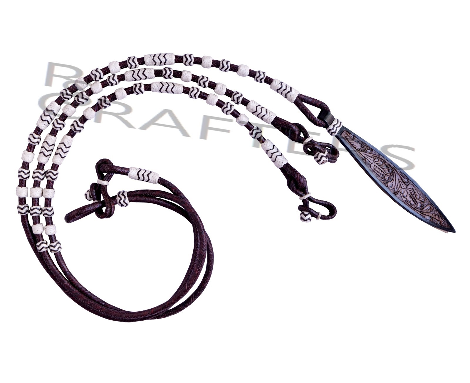 Chestnut Raw Hide Leather Horse Tack Hand-Braided Romal Romel Reins Ranch Rope3