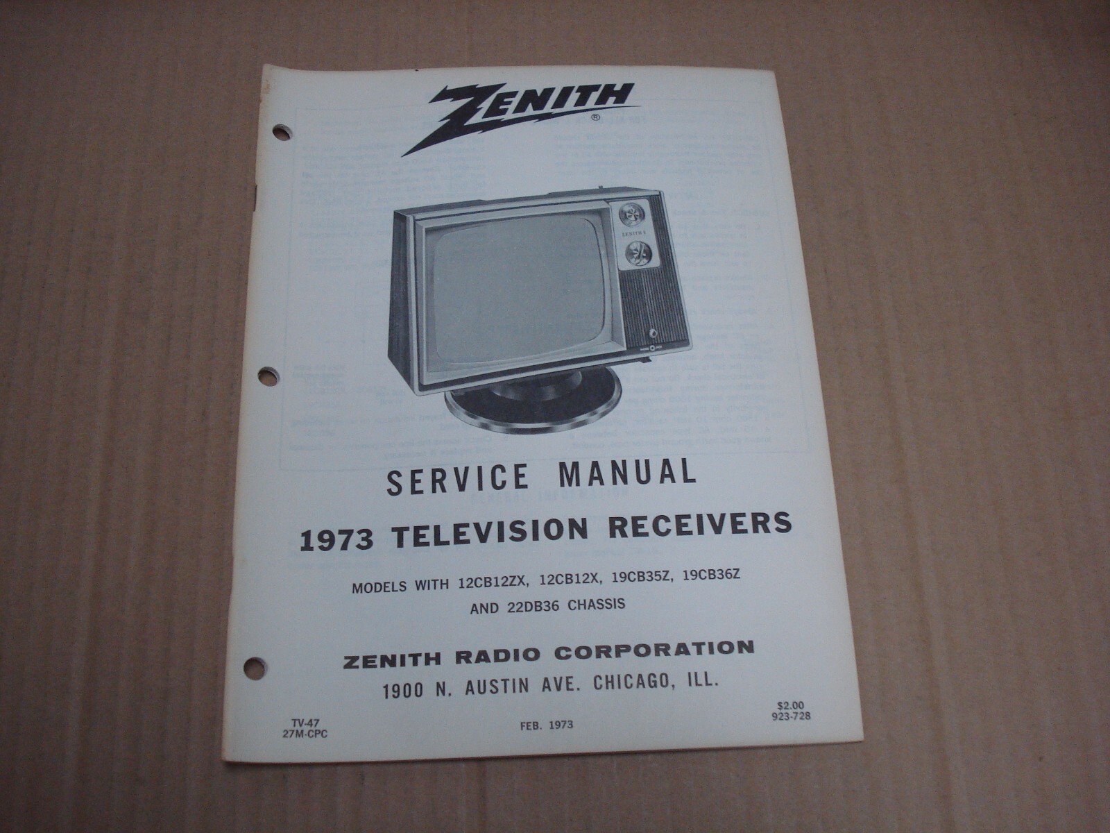 1973 Zenith Television Receivers Service Manual 12CB 19CB