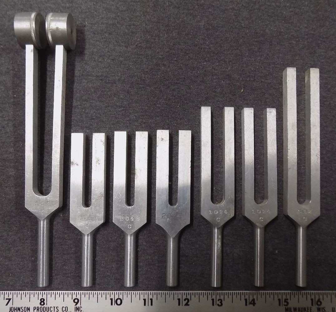 Metal Tuning Forks, Lot of 7, C128, C512 C1024, C2048
