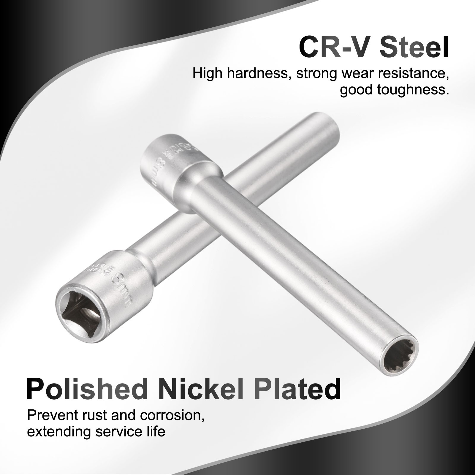 12 Points Deep Socket 3/8" Drive 9mm Nickel Plating Flip Sleeve 4.7" Long