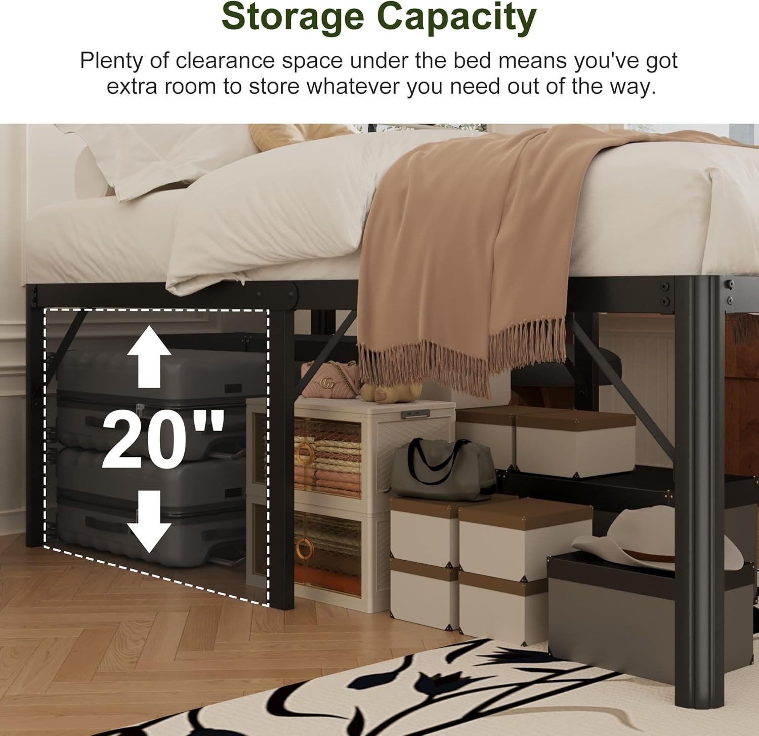 22" High California King Metal Bed Frame, No Box Spring, Easy Assembly, Black