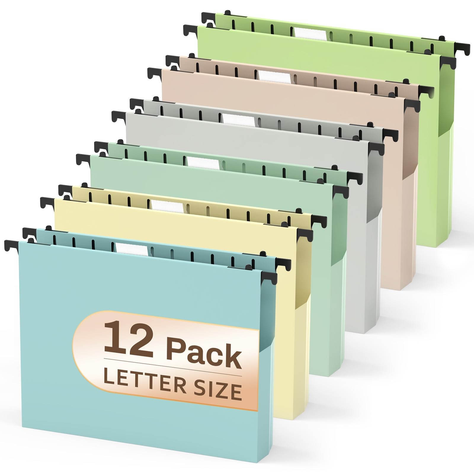 12 Pack Plastic Hanging File Folders, Letter Size Hanging File Folders 2" Exp...