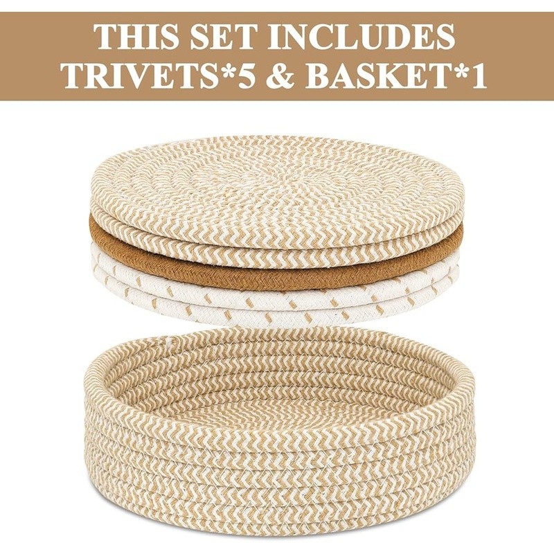 Heat Resistant Cotton Pads For Kitchen Dining Table 4/5 Piece Set Storage Basket